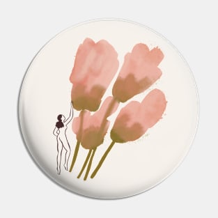 Watercolor flowers with woman Pin