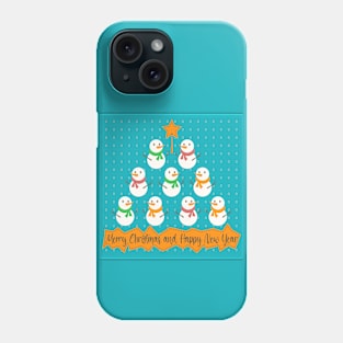 Christmas tree pyramid made of snowman and lettering on polka dot Phone Case