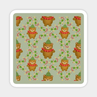 Teddy Bear Wreath Christmas Pattern Magnet