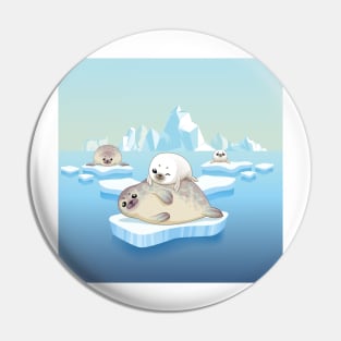 Cute seals family cartoon character design. vector Illustration. Pin