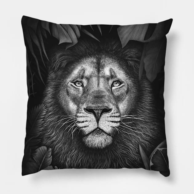 Lion in tropical leaves Pillow by kodamorkovkart