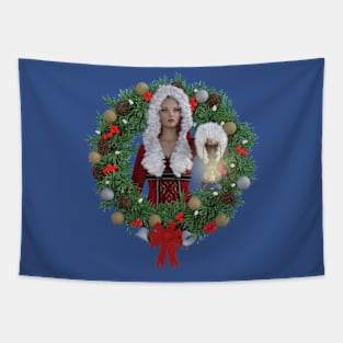 Christmas Lady Santa With Lantern Tapestry