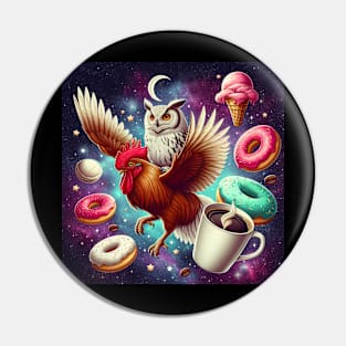 Outer Space Owl Riding Chicken Unicorn - Donuts Pin