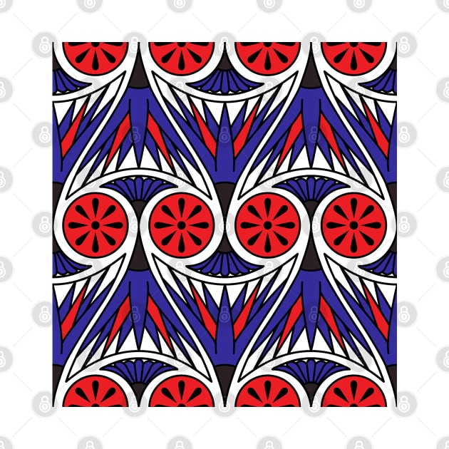 Egypt style pattern in red and blue by BE MY GUEST MARKETING LLC