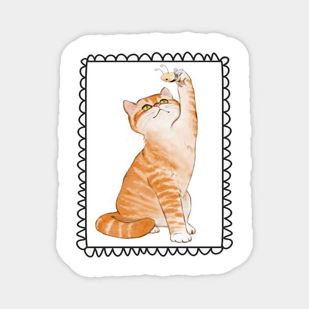 Kitty Reaching for a Bee with Border Magnet by Designz4U