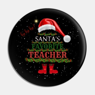 Santa's Favorite Teacher Santa Hat Ho Ho Ho Pin