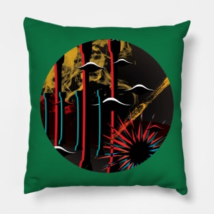 Message Man - Glitch Digital Abstract Art Colorful Cloud Columns and UFOs Pillow