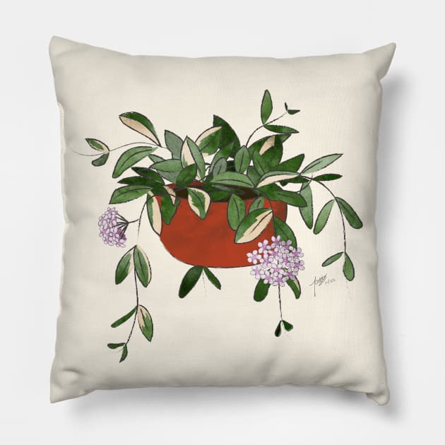 Hoya Carnosa in Red Pot Pillow by ALaTati