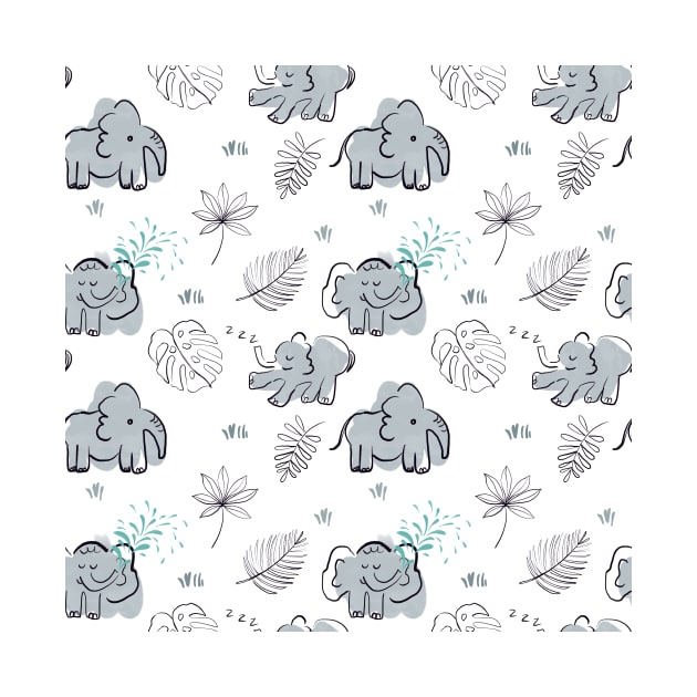 Cute baby pattern with elephants and plants by DanielK