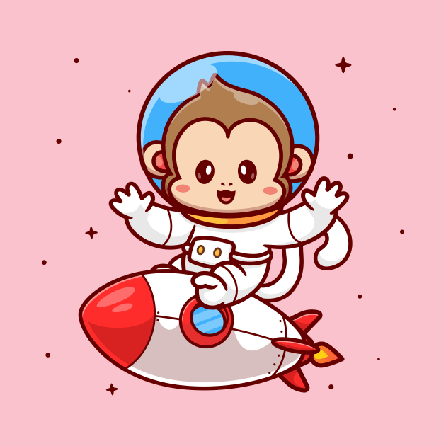 Cute Monkey Astronaut Riding Rocket Cartoon by Catalyst Labs