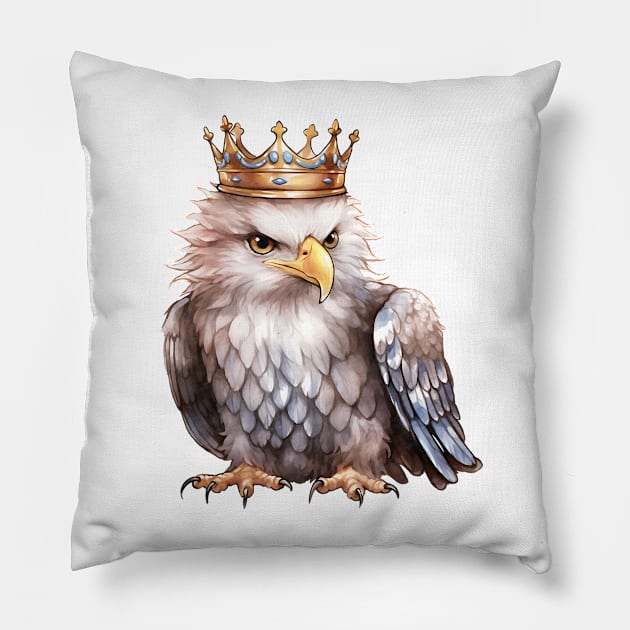 Watercolor Bald Eagle Wearing a Crown Pillow by Chromatic Fusion Studio