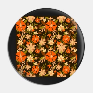 Pastel Color Floral Pattern - Brown Green Orange Pin