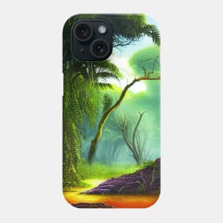 Landscape Painting with Tropical Plants and Lake, Scenery Nature Phone Case