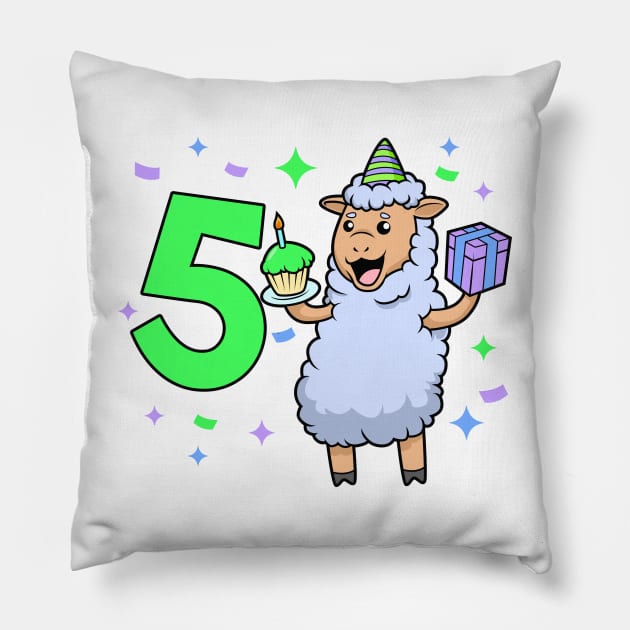 I am 5 with sheep - girl birthday 5 years old Pillow by Modern Medieval Design