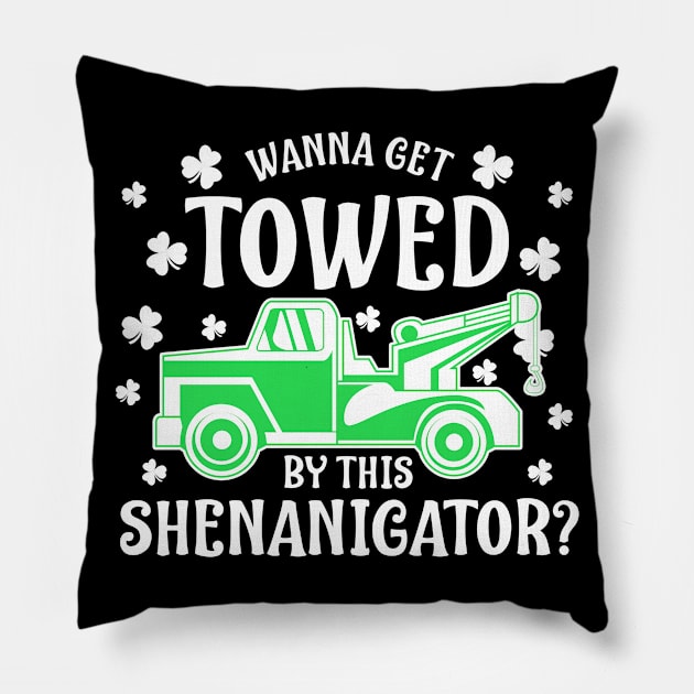 St Patricks Day Tow Truck Driver Funny Gift Design Pillow by Dr_Squirrel