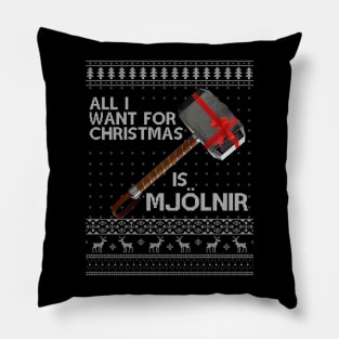 Thor All I Want For Christmas Is Mjolnir Hammer Knit Pillow