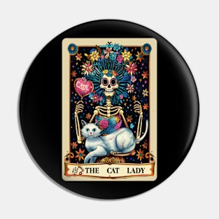 The Cat Lady funny skeleton tarot card Pin