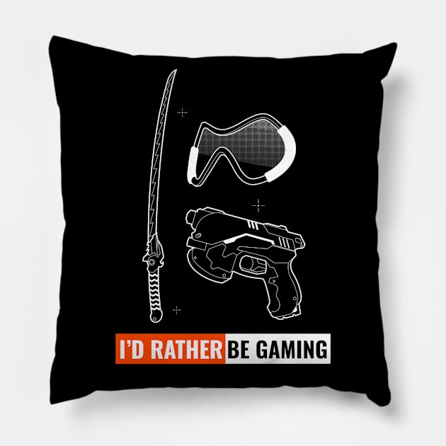 I'd Rather Be Gaming Pillow by MrDrajan