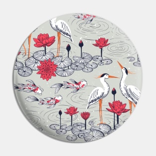 Koi fishes - Japanese carps, water lilies and cranes. Pin