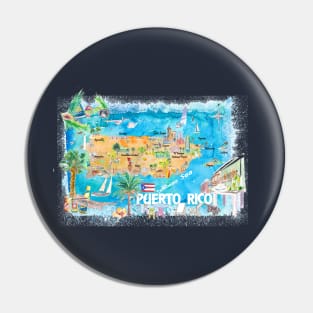 Puerto Rico Islands Illustrated Travel Map with Roads and HighlightsS Pin