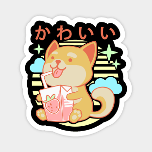 Kawaii Aesthetics Japanese Strawberry Milk Shake かわいい Dog - Orange - Strawberry Milk Magnet