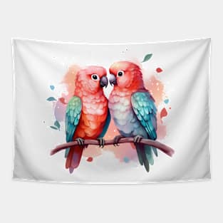 Valentine Kissing Conure Bird Couple Tapestry