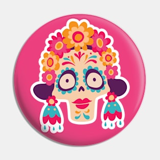 Cute Day of the Dead Sugar Skull Woman Pin