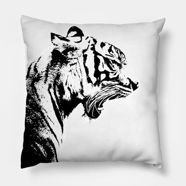 white Tiger #2 B&W Pillow by GrizzlyVisionStudio