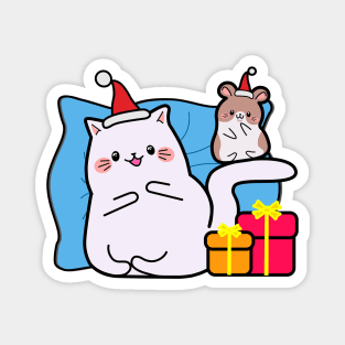 Kawaii style, Christmas, new year, mouse and cat kawaii, gifts Magnet