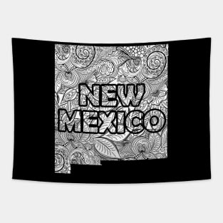 Mandala art map of New Mexico with text in white Tapestry