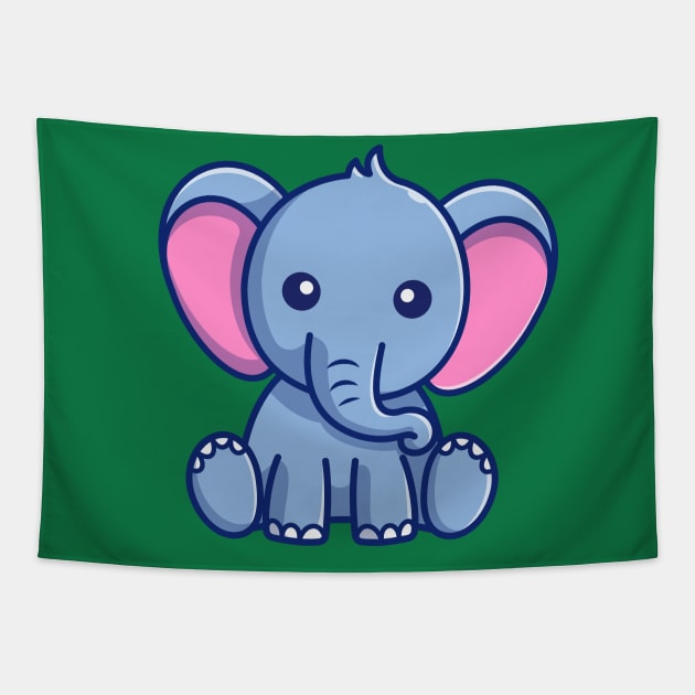 Cute Elephant Sitting Cartoon Tapestry by Catalyst Labs