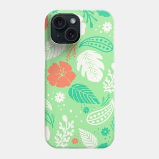 Foliage & Hibiscus Pattern - Mint Phone Case