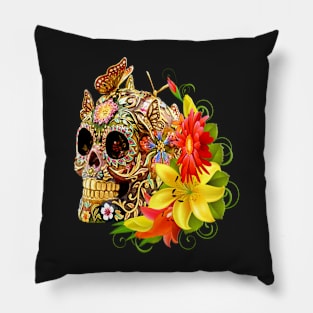 Butterfly Day Of The Dead Sugar Skull Pillow