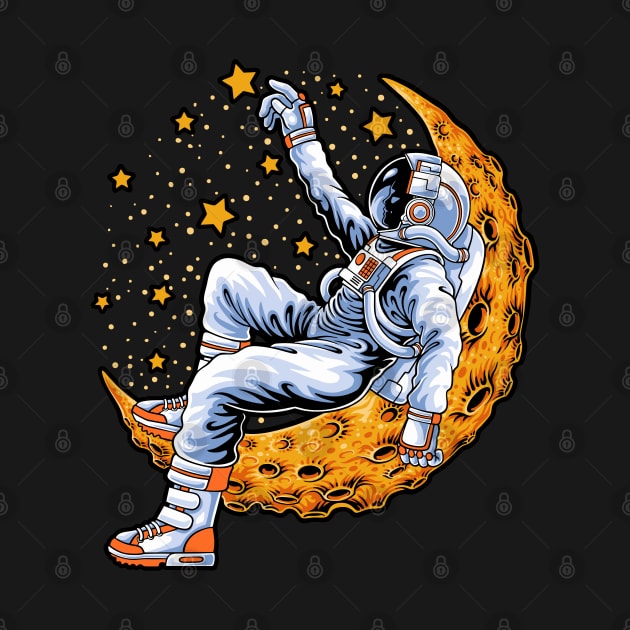 Astronaut sitting on the crescent moon by Pixel Poetry