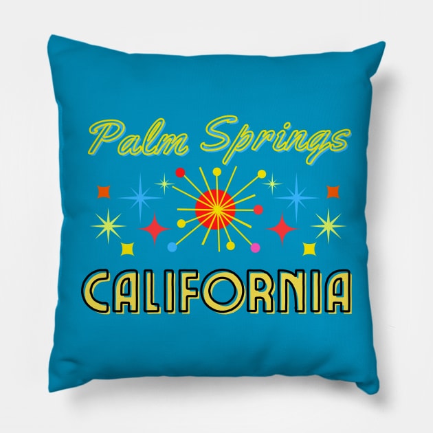 Sun and Stars in Lovely Palm Springs, California Pillow by TJWDraws