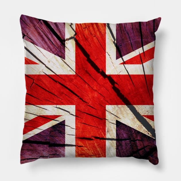 Flag of the United Kingdom - Tree Trunk Wood Pillow by DrPen