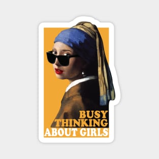 Busy Thinking About Girls - Girl with A Pearl Ring Parody Magnet