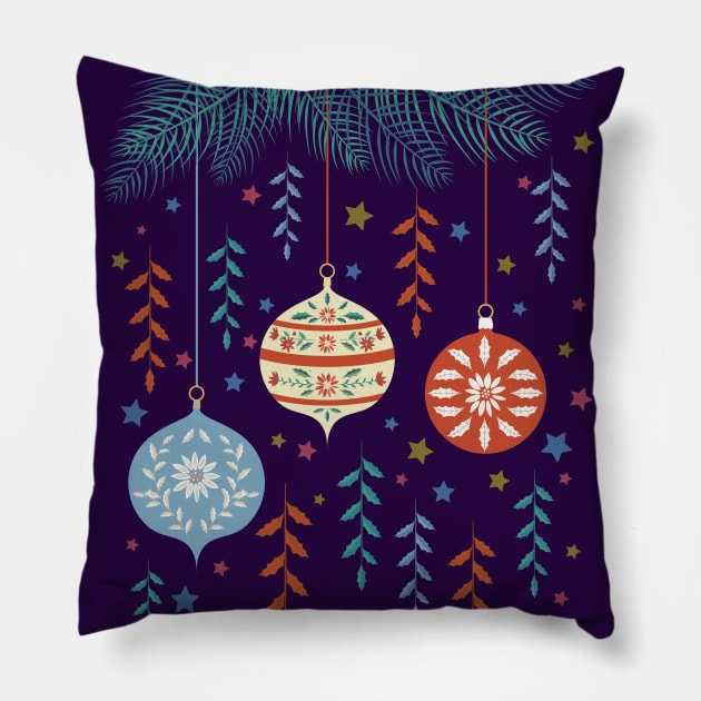 Folk Art Christmas Ornaments Pillow by SWON Design