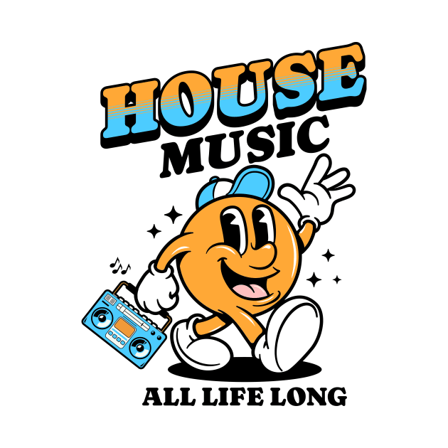 HOUSE MUSIC  - Retro Mascot All Life Long (black/orange/blue) by DISCOTHREADZ 