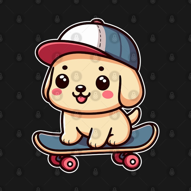 Kawaii Labrador Retriever Puppy On A Skateboard Cute Skater Dog by Cuteness Klub