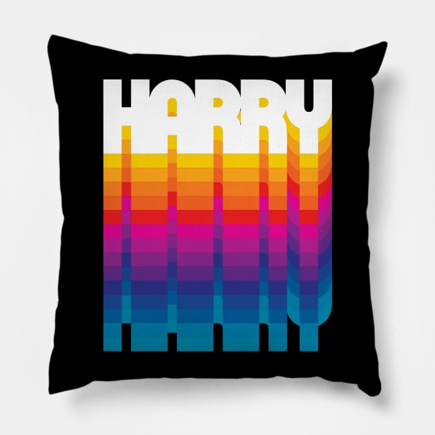 Retro Harry Proud Name Personalized Gift Rainbow Style Pillow by Time Travel Style