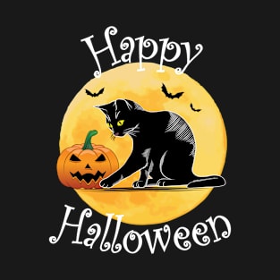 Cat and Pumpkin Happy Halloween T-Shirt