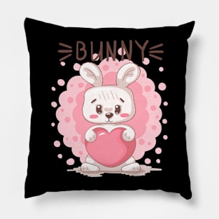 bunny heart cartoon Pillow