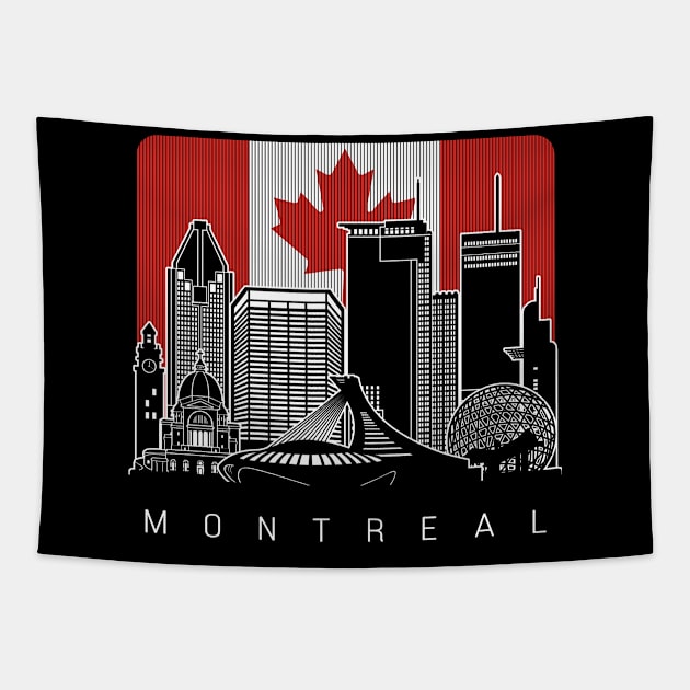 Montreal Canada Skyline Canadian Flag Tapestry by travel2xplanet