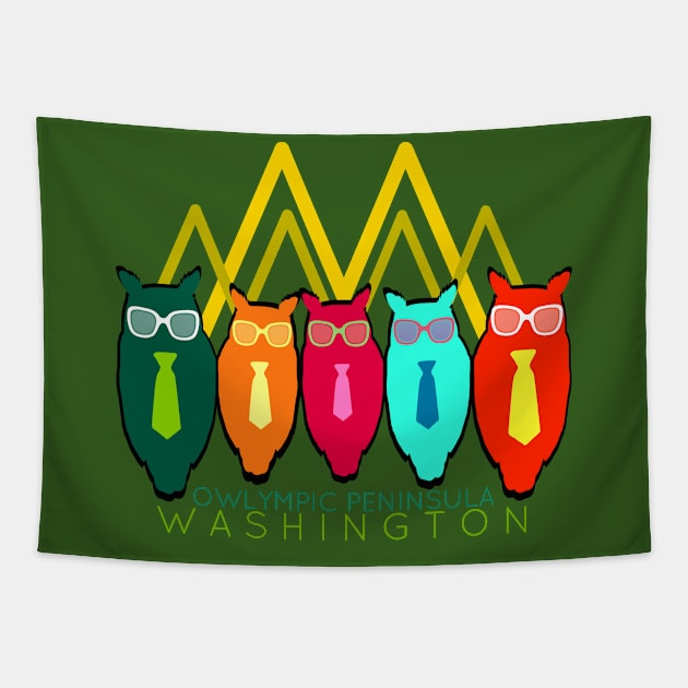 Hip Owls Washington Mountains Tapestry by TheDaintyTaurus