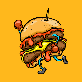 Fast Food Beef burger Hamburger Cheeseburger Cartoon Character T-Shirt