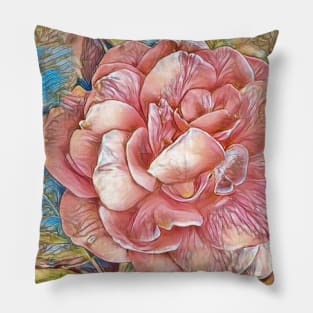 Drawing of pink rose flower Pillow