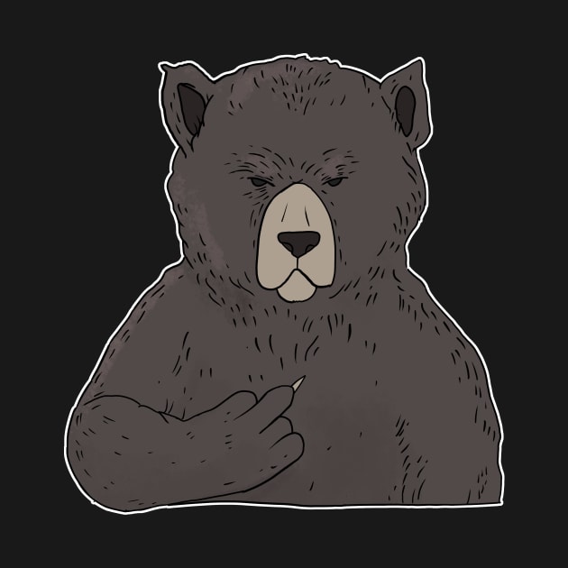 Grumpy Brown Bear Holding Middle Finger by Mesyo