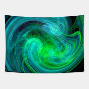 AQUA BLUE GREEN LIGHT VORTEX Fractal Swirl In Black Tapestry