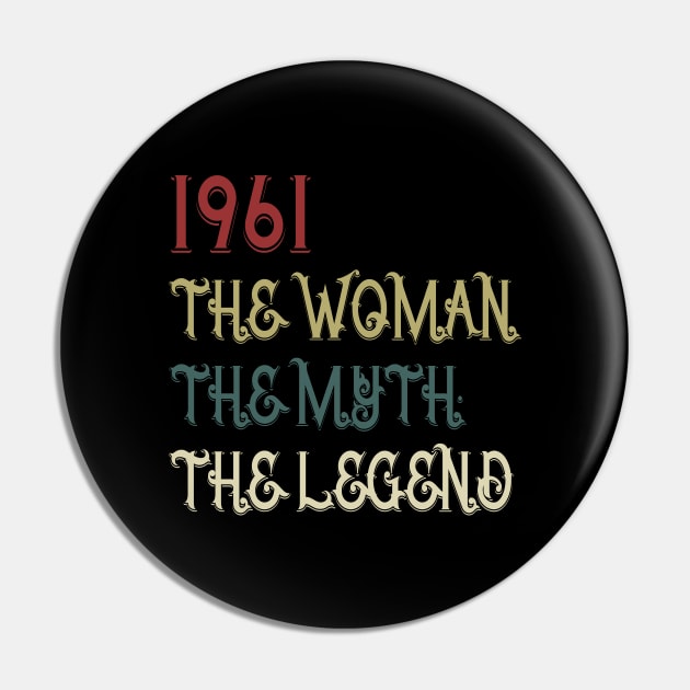 Vintage Retro 1961 Legend Gift 59th Birthday Womens Pin by Damsin